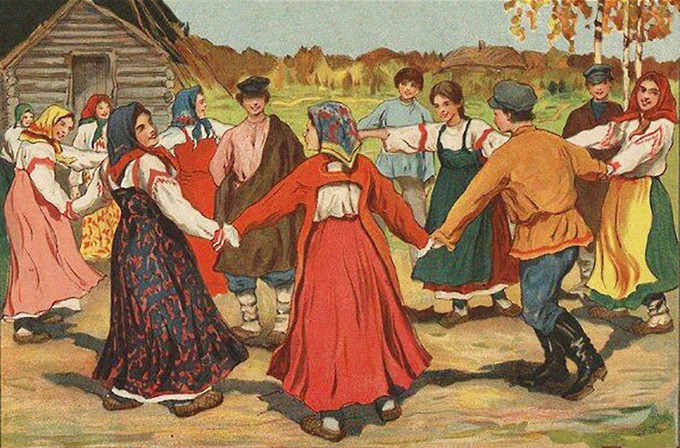 Хоровод. Фрагмент литографии Товарищества И. Д. Сытина. 1900-е гг.