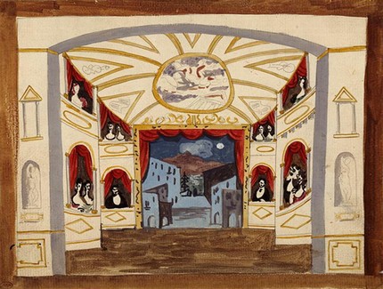 Пикассо. Эскиз декораций к балету «Пульчинелла»