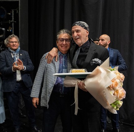 Рауфаль Мухаметзянов и Лорка Мясин после премьеры спектакля «Грек Зорба»